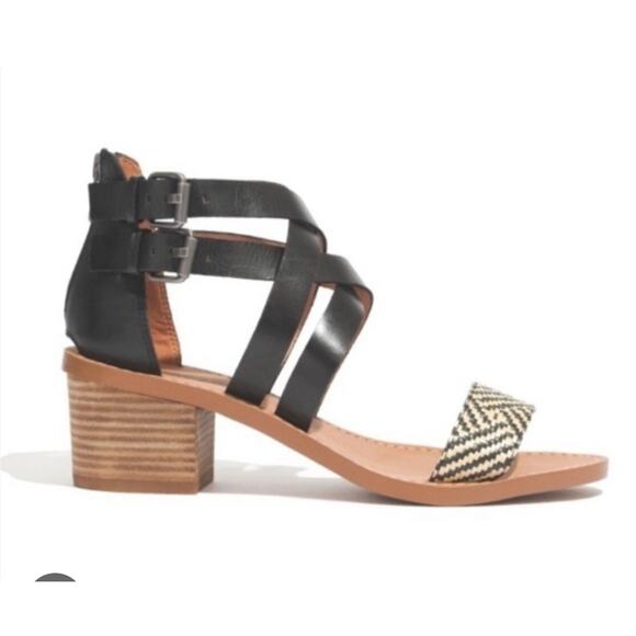 Madewell Lora Woven Strappy Block Heel Leather Heel Ankle Sandals, Size 7.5 - Picture 1 of 7